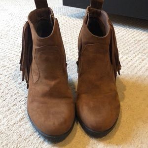 Brown fringe booties